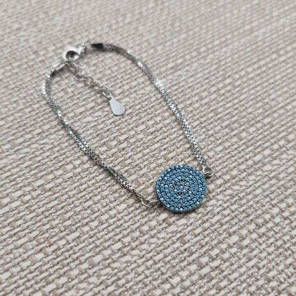 6.5+1 Inch Sterling Silver Circle Pavement Stone Bracelet A6469 - Picture 2 of 7